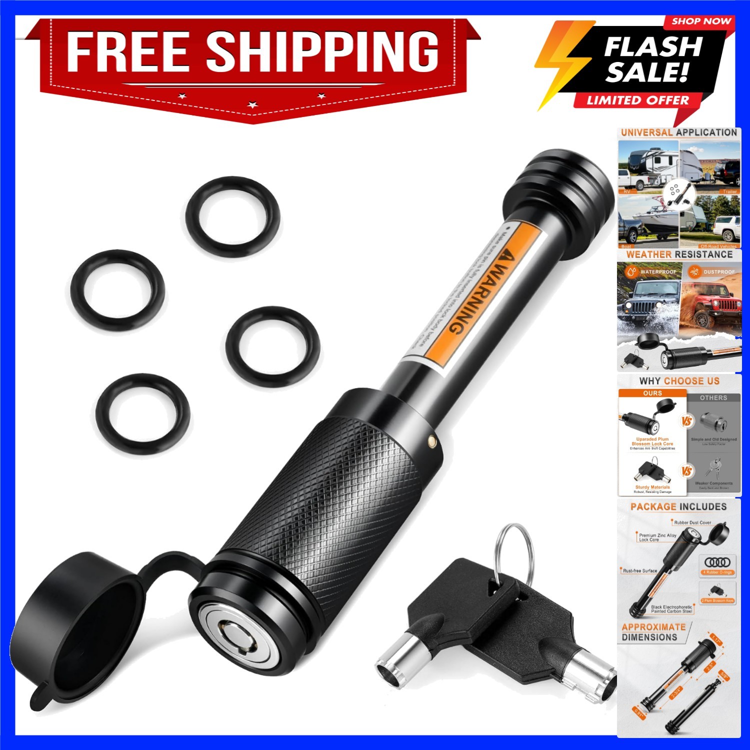 Trailer Hitch Receiver Pin Lock,5/8" Dia 2-3/4" Long Pin Trailer Lock for Cla...
