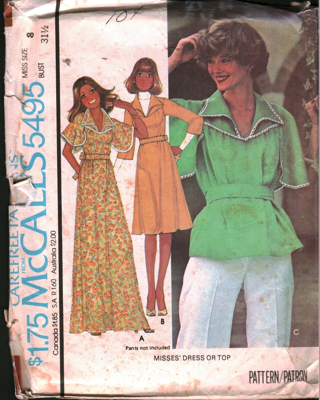 5495 Vintage McCalls SEWING Pattern Misses Front Yoked Pullover Dress 1970s OOP