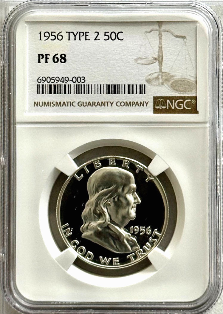 1956 PROOF FRANKLIN, NGC PR68, NO HAZE, SPOTS OR TONING, LIGHT FROST OBVERSE