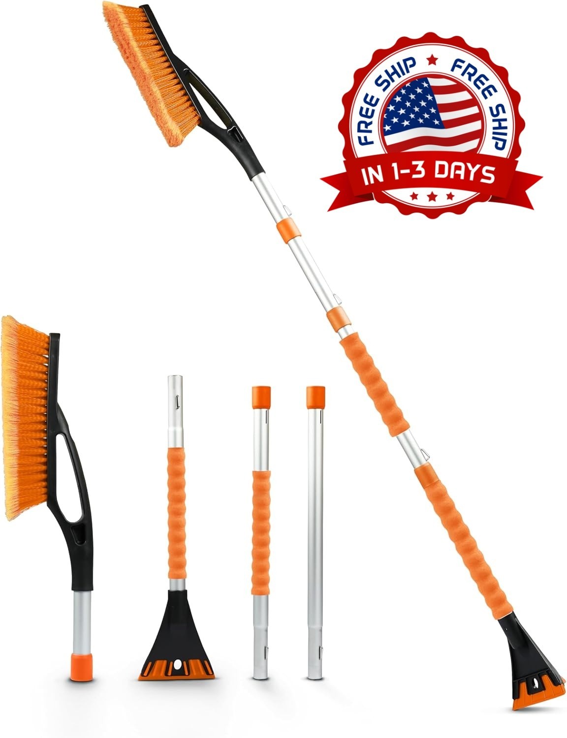 Cepillo de nieve desmontable de 57" con rascador de hielo y mango de espuma NEW