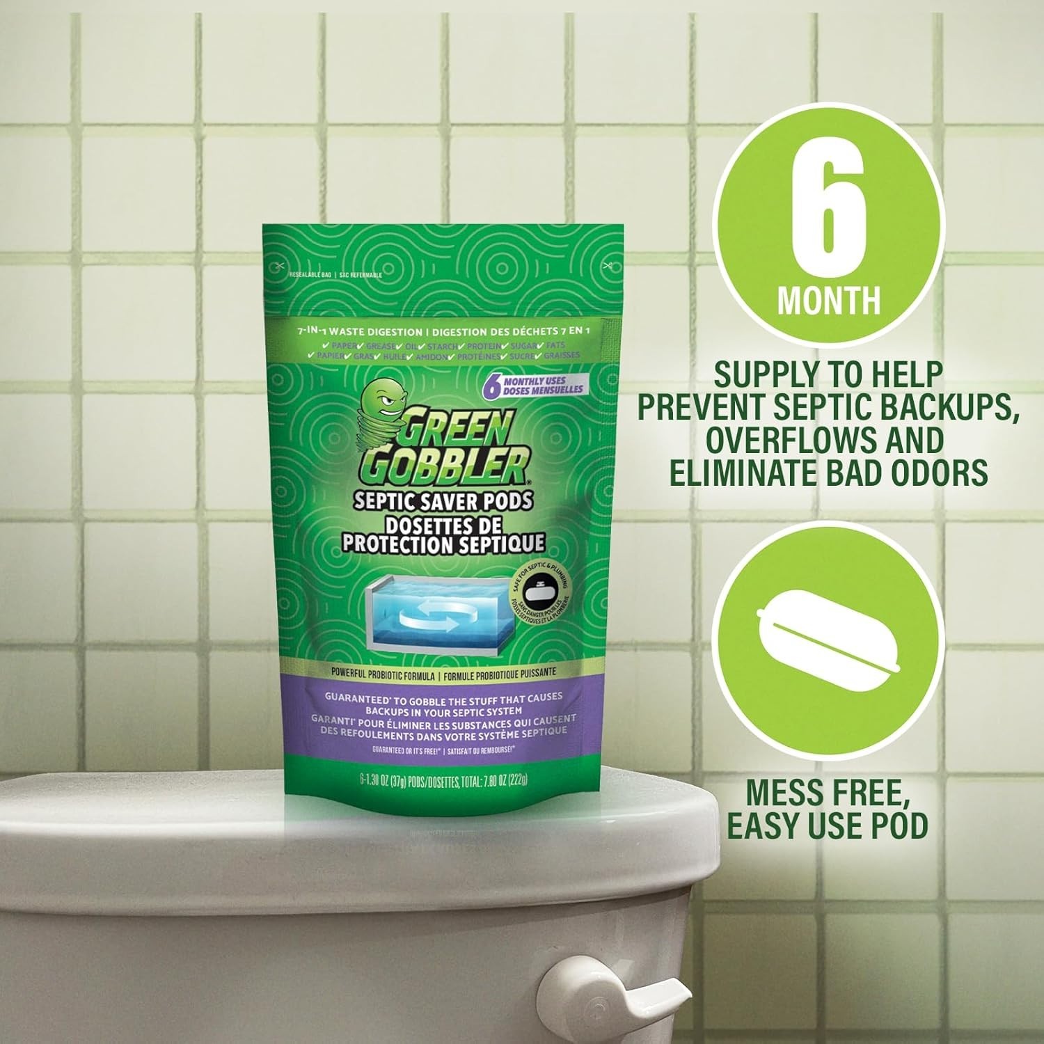 Green Gobbler Septic Tank Treatment Packets, 12 Month Supply - Natural Bacterial