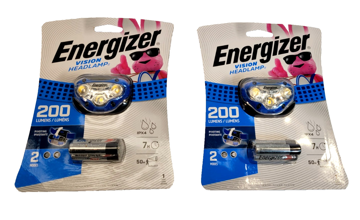 2X Energizer HDA32E Vision 200 Lumens Blue LED Headlight Alkaline AAA Battery