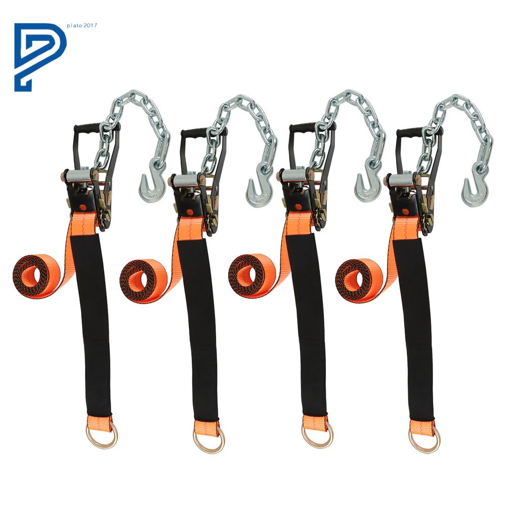 4 Pack Car Tie Down with Chain Anchors 2'' x 96'' For Trailer SUV Truck