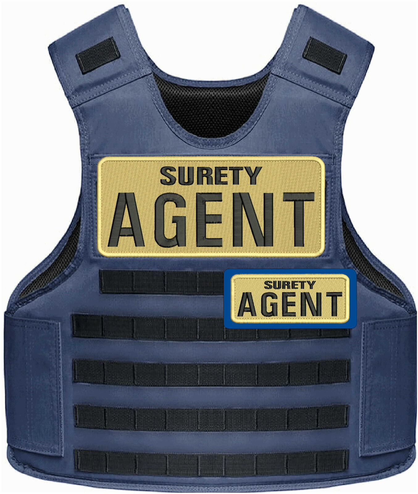 SURETY AGENT EMBROIDERY PATCH 4X10 AND 2X5 HOOK ON black on tan