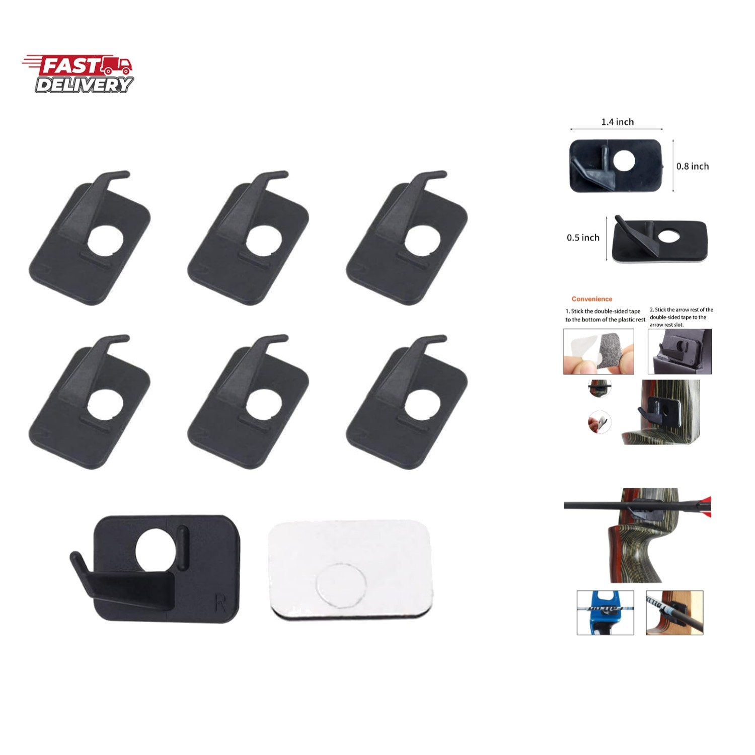 6pcs Plastic Arrow Rest Black Adhesive Back Hunting Shooting Targeting Access...