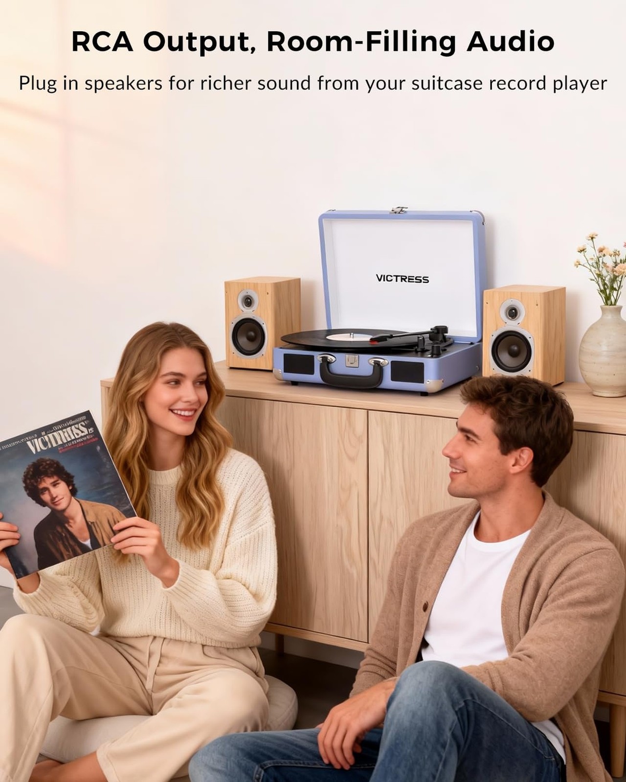 Suitcase Record Player, Portable Vinyl Record Player Bluetooth with Stereo Sp...