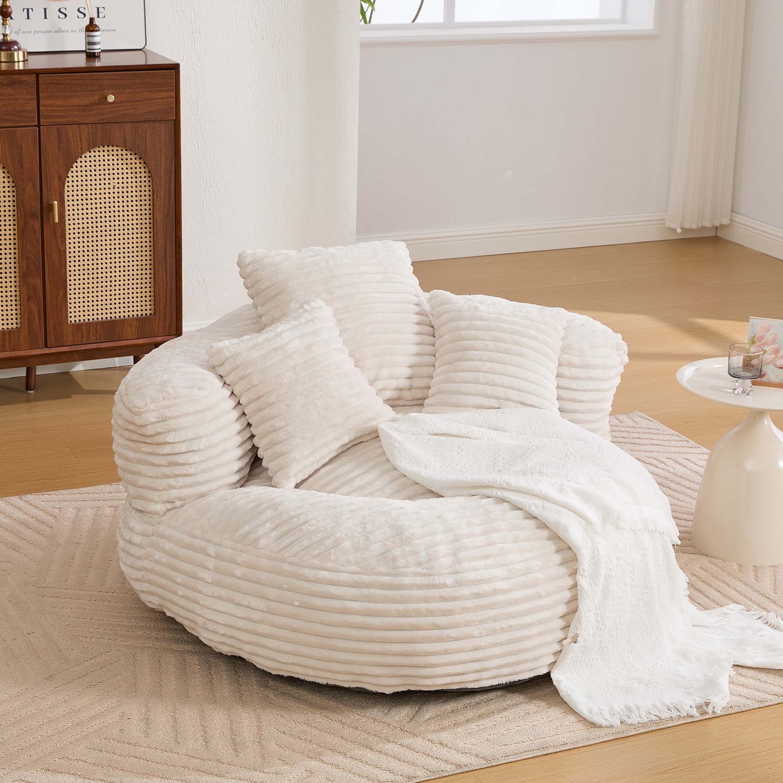 Oversized Corduroy Bean Bag Chair w/ Memory Foam Filled & Pillows for Apartment