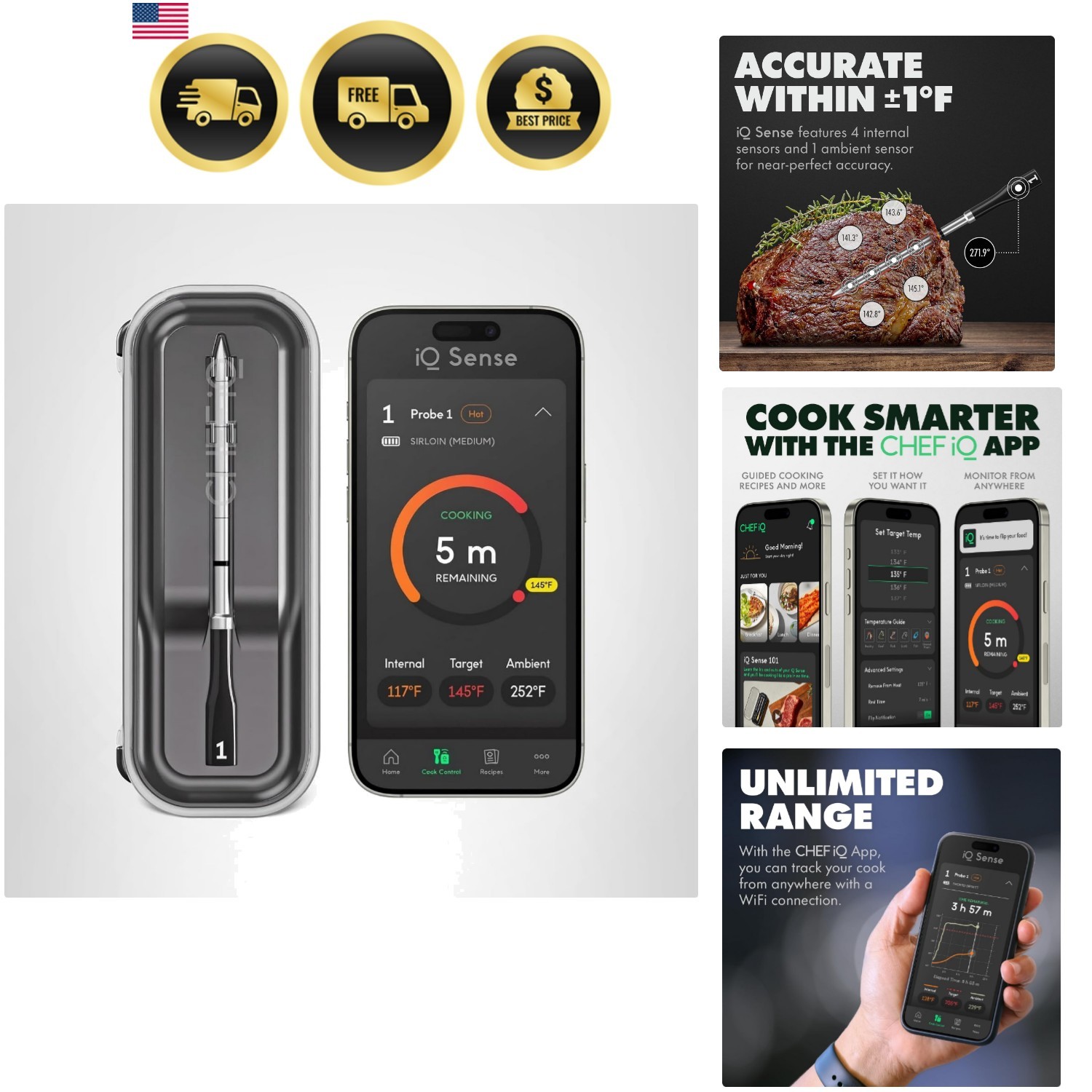 Sense | Smart Wireless Meat Thermometer | Ultra-Thin Probe | WiFi Unlimited R...