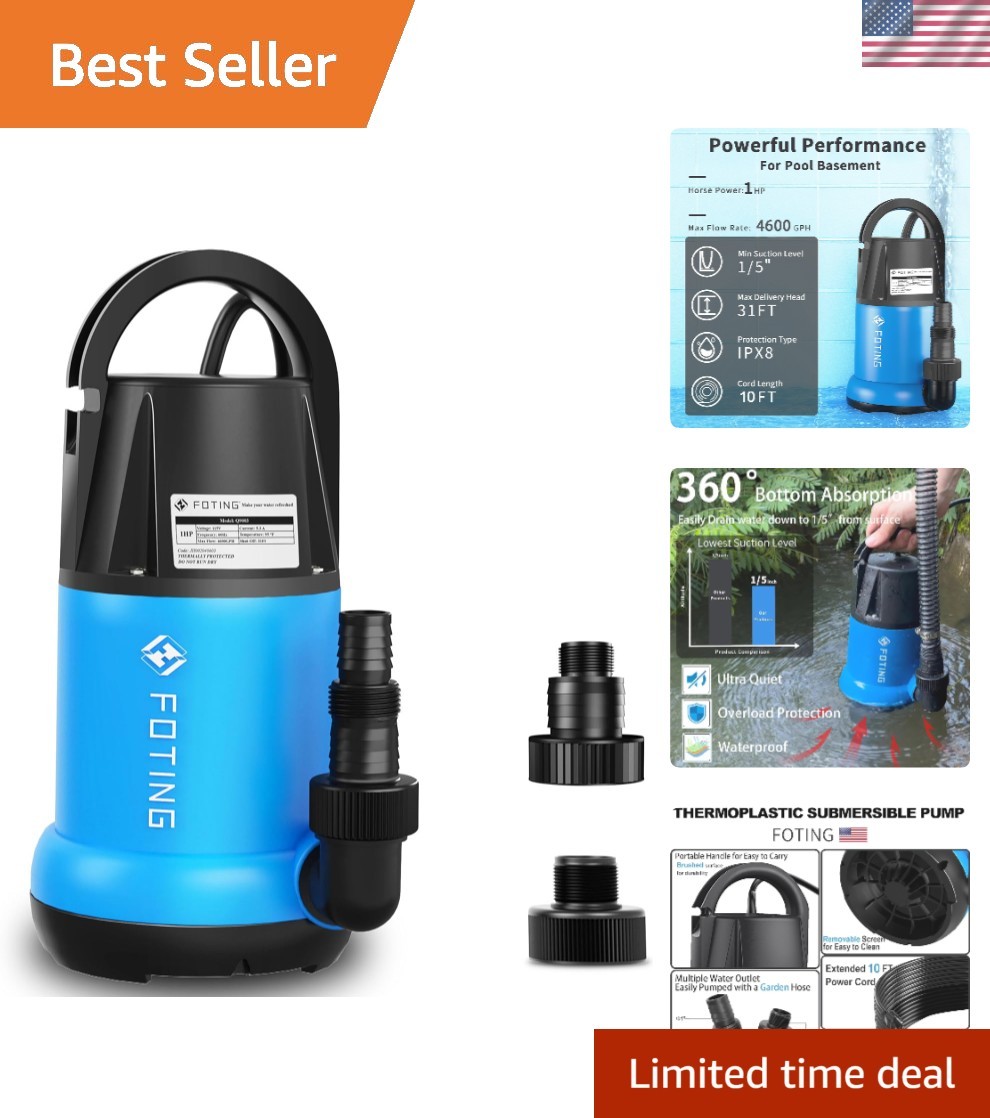 Energy Efficient 1HP Submersible Pump - Manual Operation for Quick Water Removal