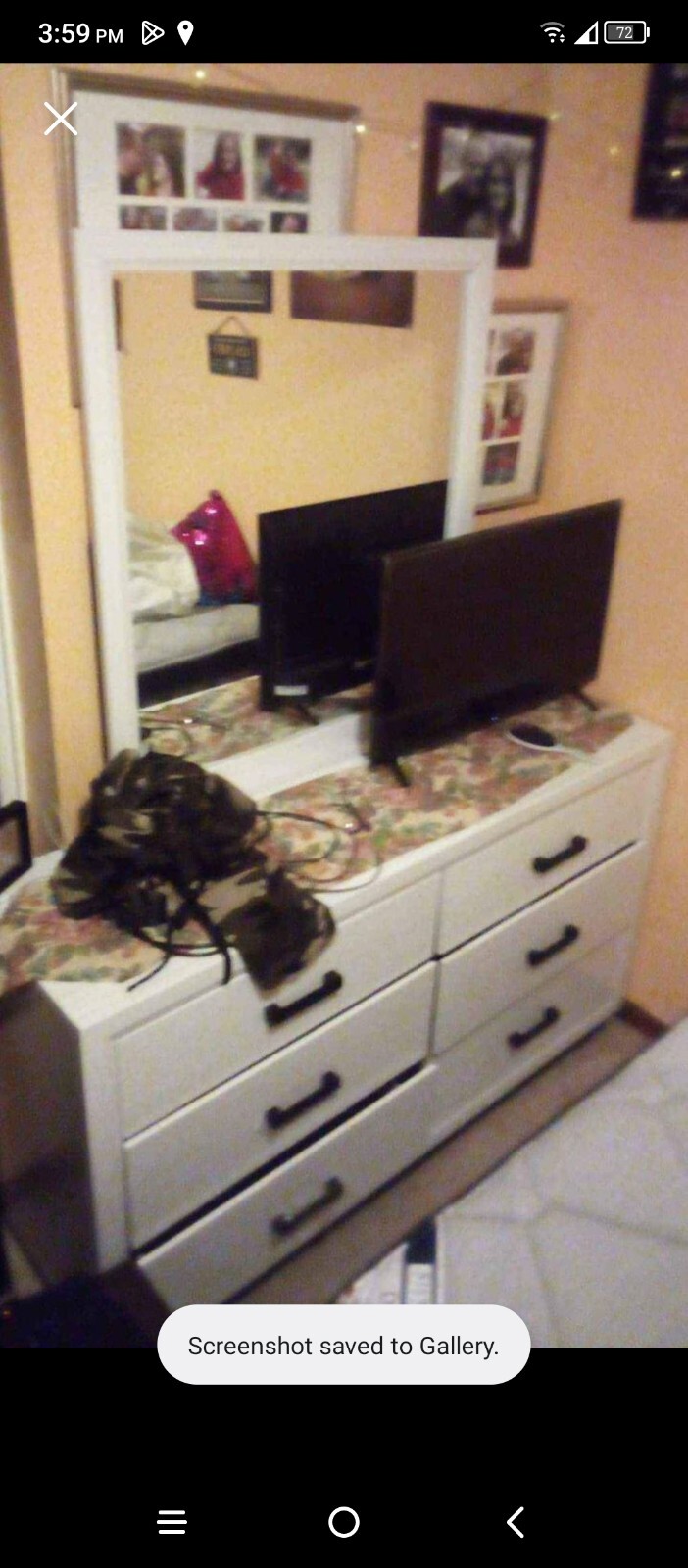 White bedroom set queen size bed frame and mattress with dresser and mirror 