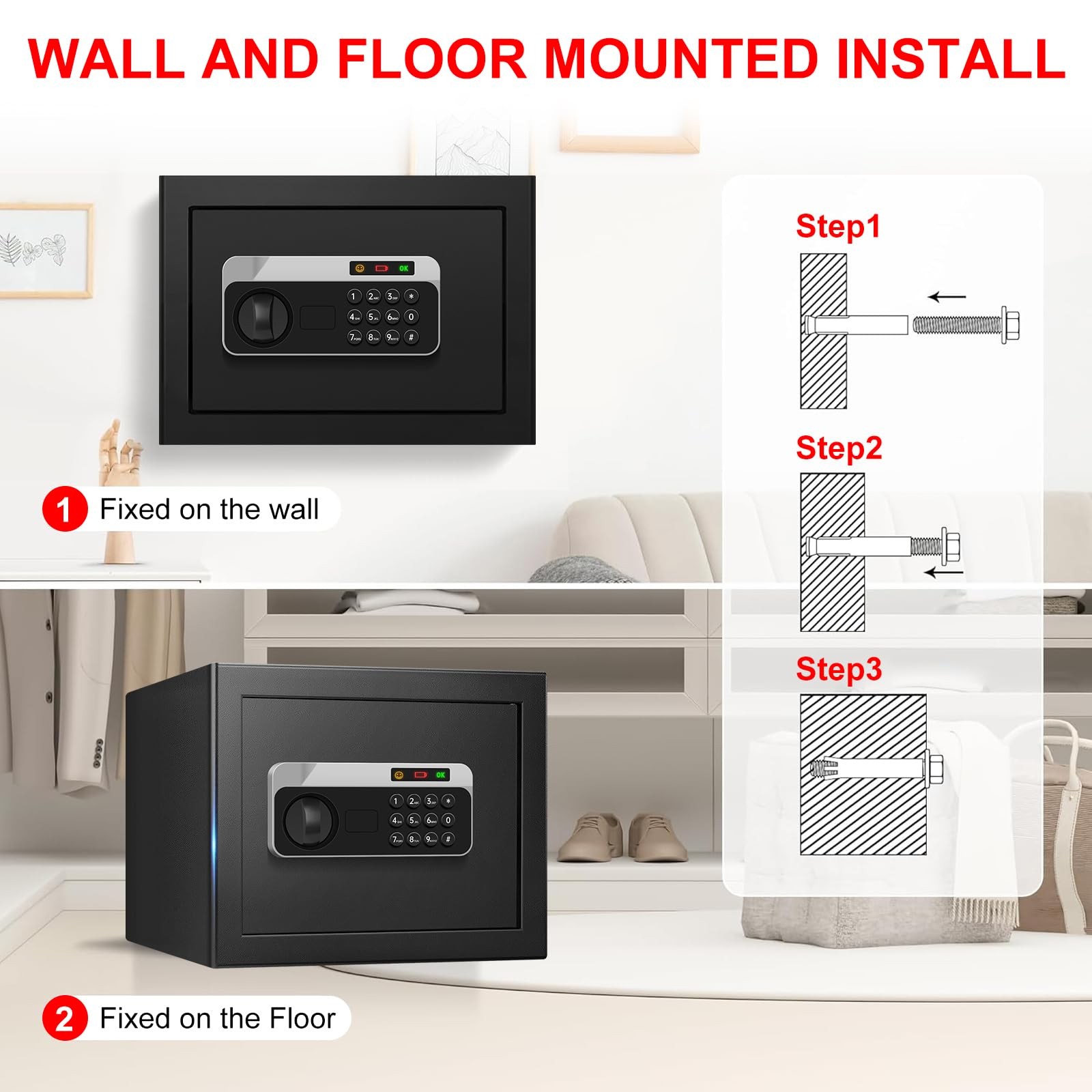 1.3 Cuft Safe Box Fireproof Waterproof, Digital Security Cuft, Black