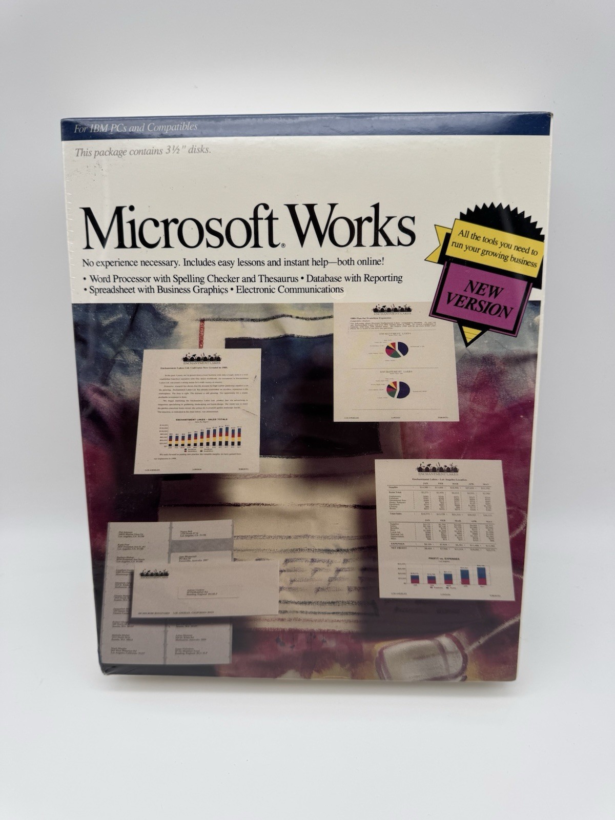 Microsoft Works Version 2.0 on 3.5" Floppy Disks for IBM PCs Ms-Dos New NOS 1989