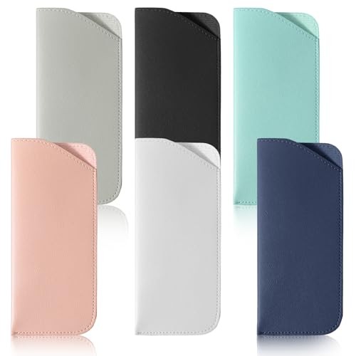 6 Pack Soft Eyeglass Cases for Women, Slim Reading Eyeglasses Cases Leather