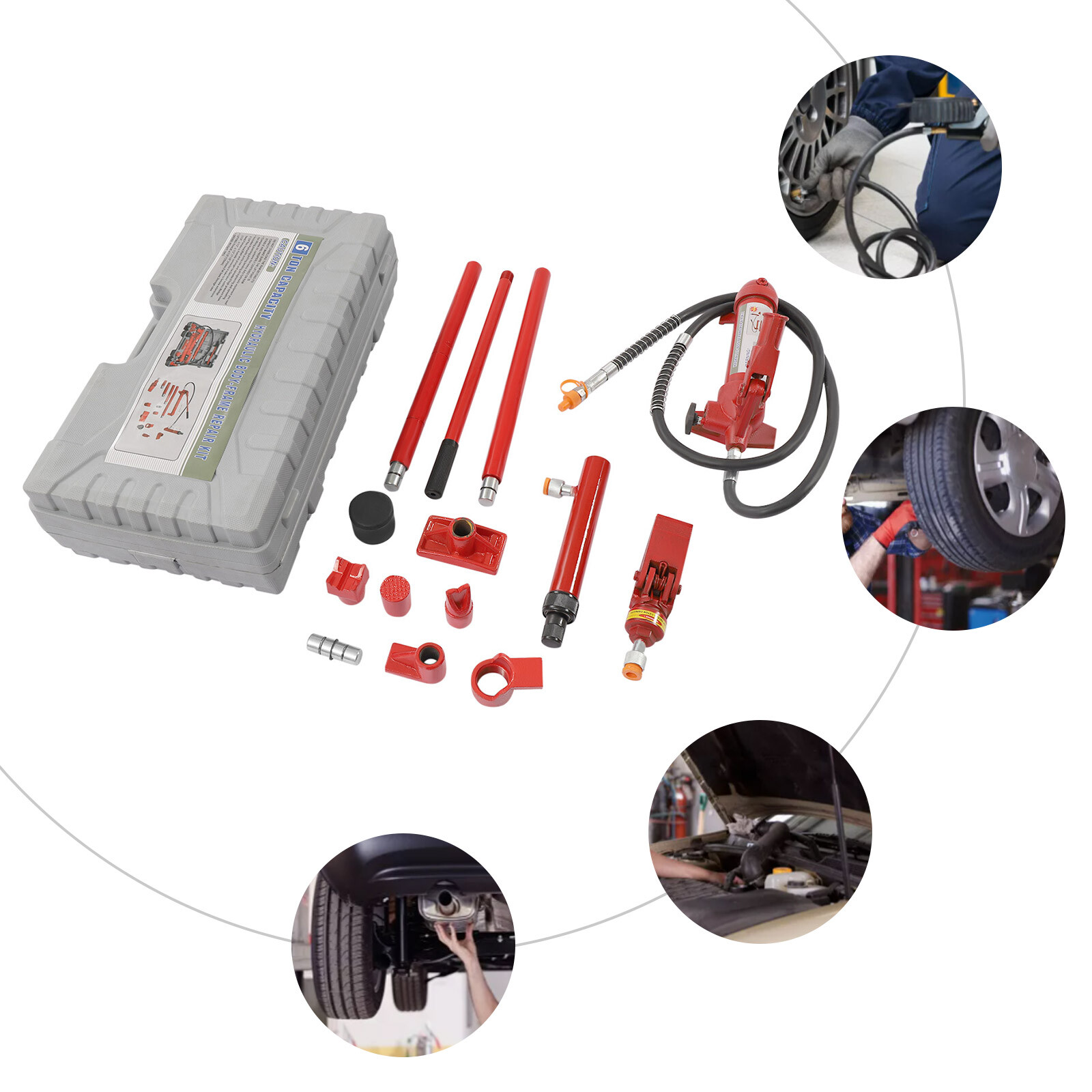 6 Ton Hydraulic Heavy Duty Lift Ram Porta Power Jack Auto Body Frame Machine Kit