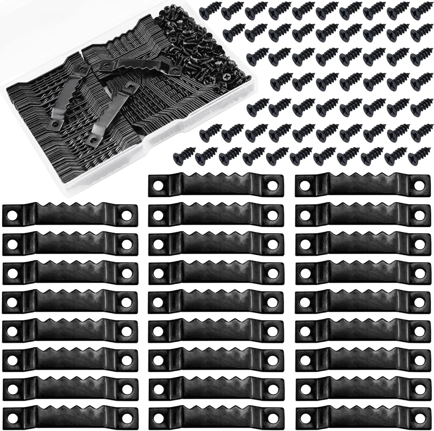 Sawtooth Picture Hangers,100 Pcs Black Steel Photo Frame Hanging Hangers 200 Scr