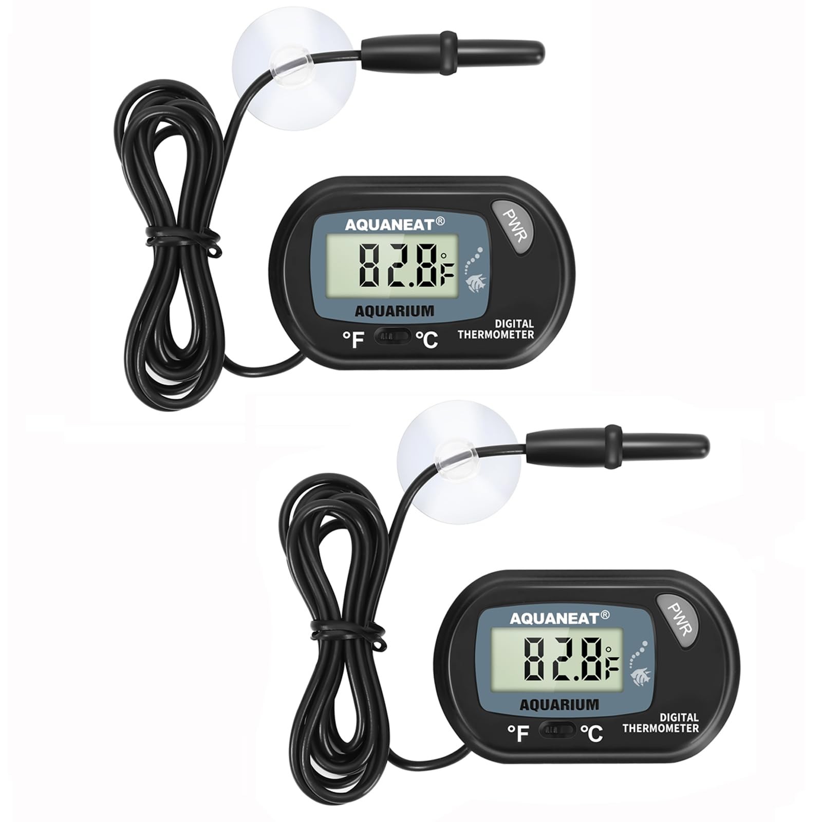 AQUANEAT 2 Pack Aquarium Thermometer, Fish Tank 2.3" (L) x 1.5" (W), Black