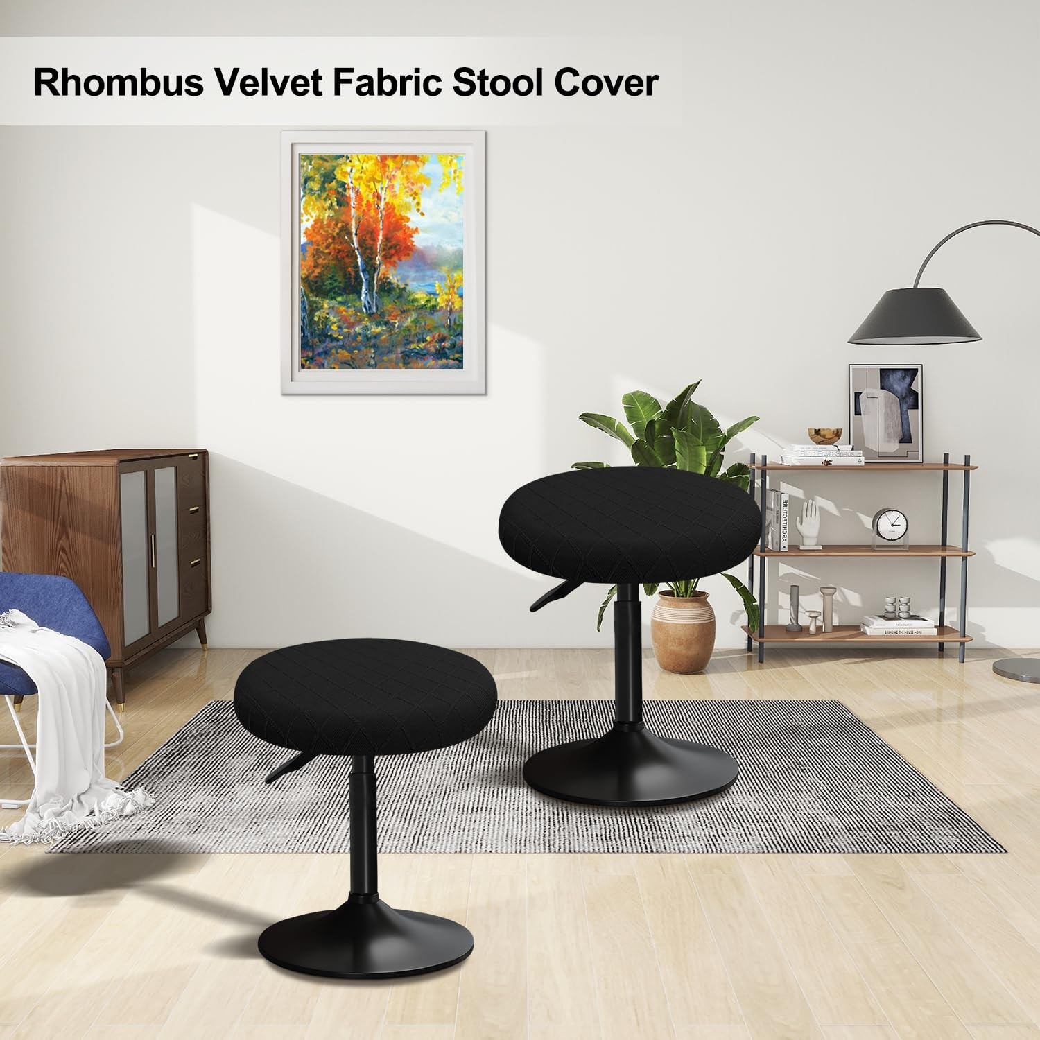Stretch Stool Covers Round 12-16"/30-40cm Plaid Pattern Bar Stool Covers Roun...