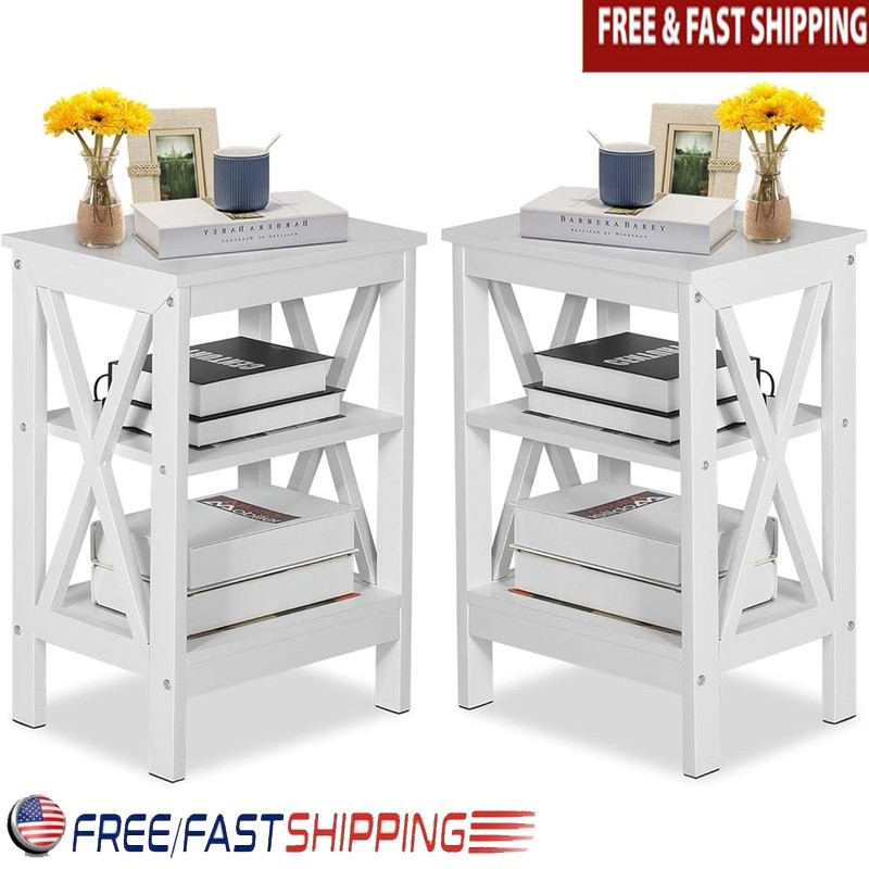 Rustic Accent Table Set of 2 Durable Finish Quick Assembly Floor Protectors New