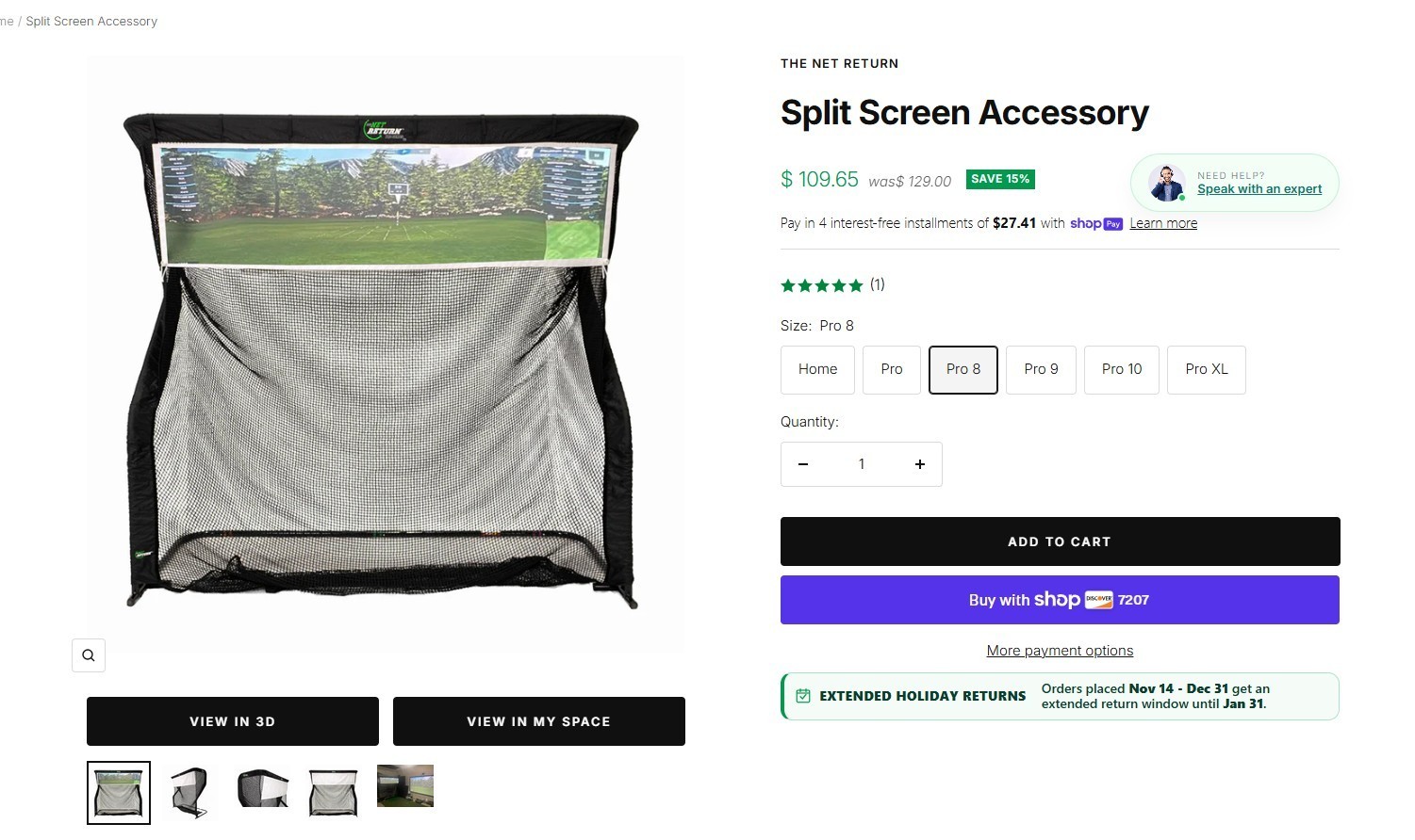 Net Return Split Screen - Pro Series Large 8 projector screen