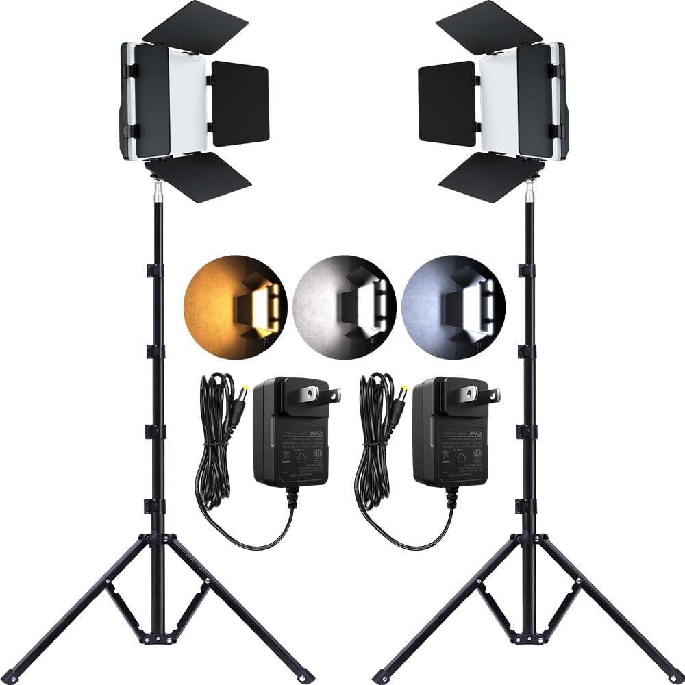 2 Pack Bi Color 20W LED Video Light and Stand Kit Panel Video Light Kit, 62" Tri