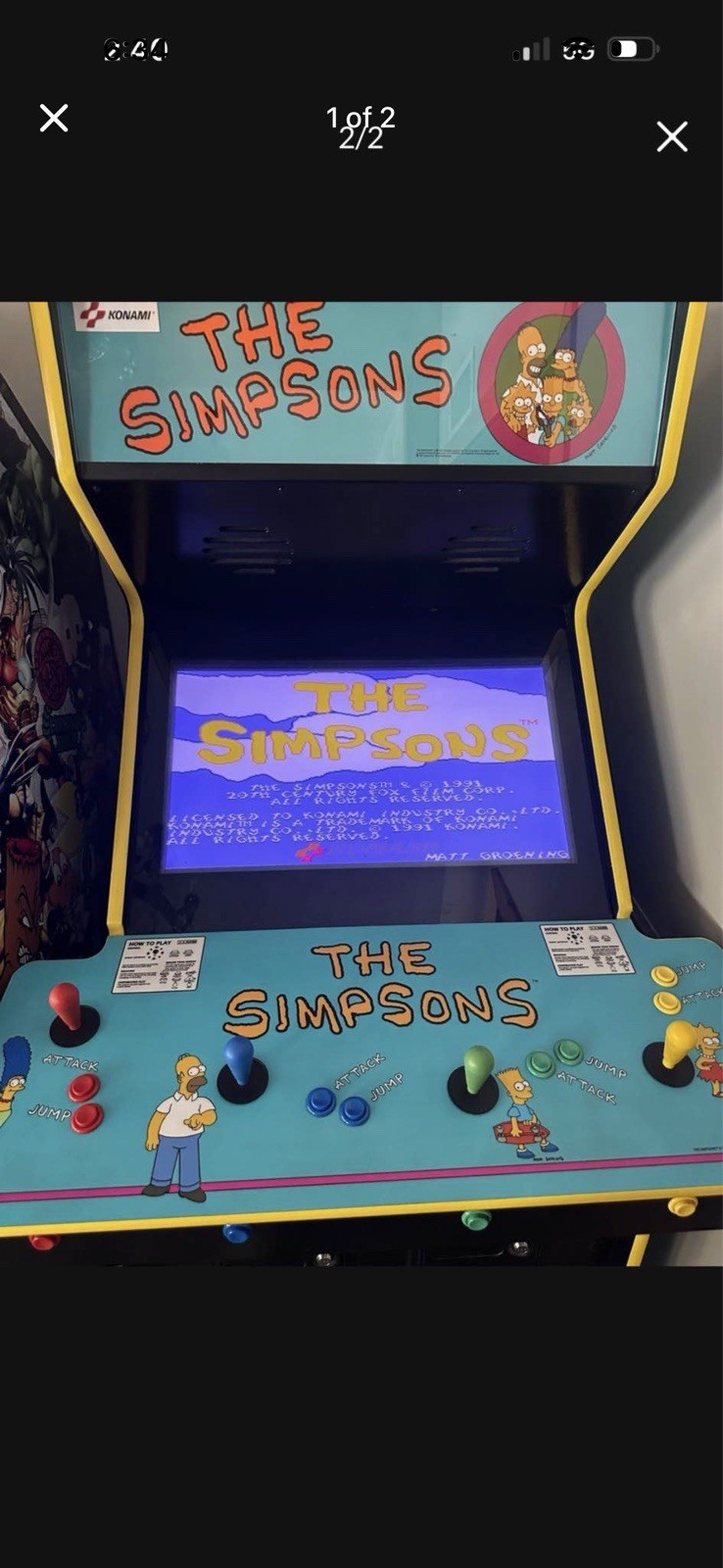 Konami The Simpsons 4-Player Upright Coin-Op Arcade Cabinet (1991)