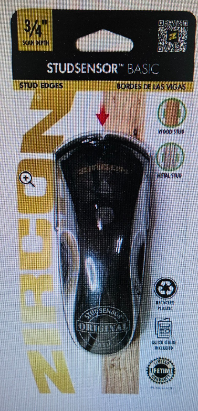 Zircon StudSensor Basic SL Stud Finder Wood & Metal Studs 3/4" Deep Scan