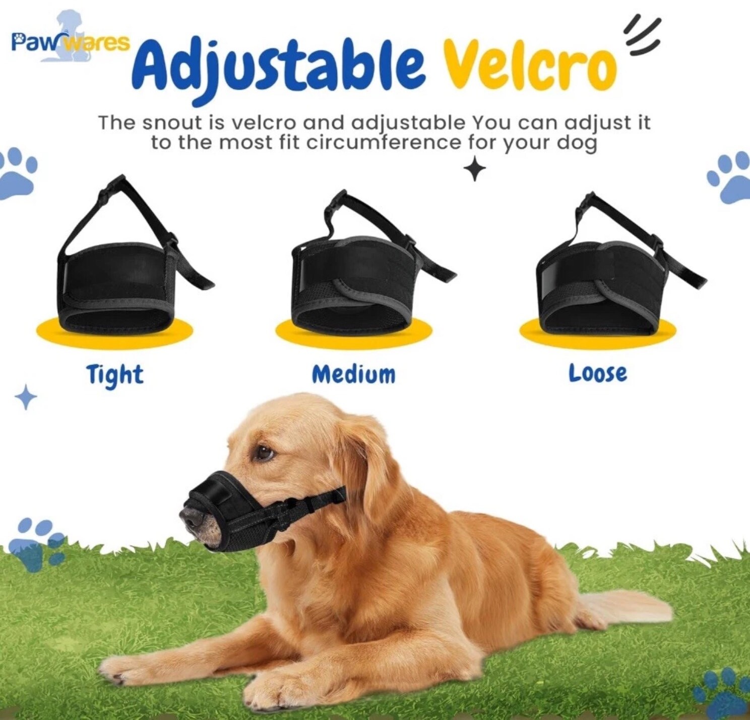 PawWares Dog Muzzle Soft Nylon Adjustable-Breathable-Drinkable | BLACK XX-LARGE