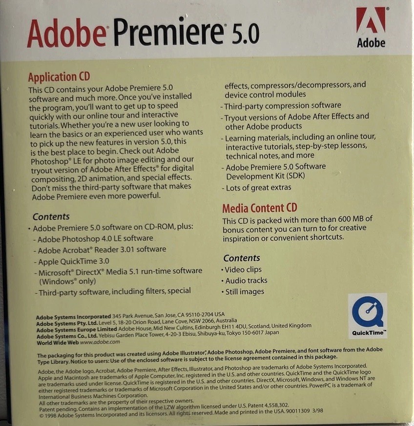 Adobe Premiere 5.0 Upgrade to 5.1 Video Editing Software Box