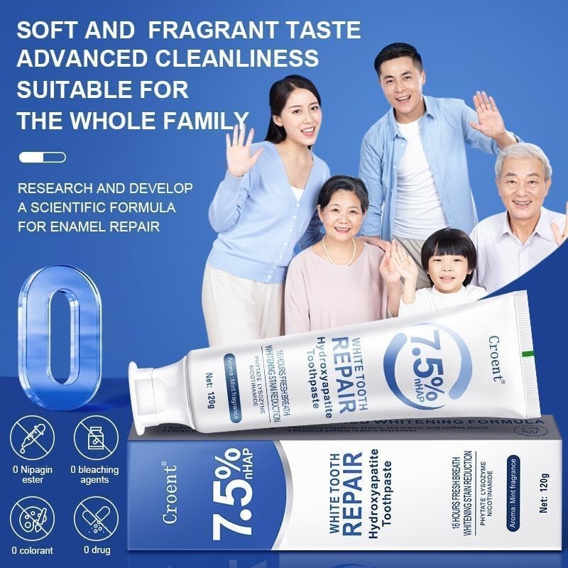 2 Pasta dental con 7.5% Nano Hidroxiapatita, sin flúor, 4oz, blanqueadora