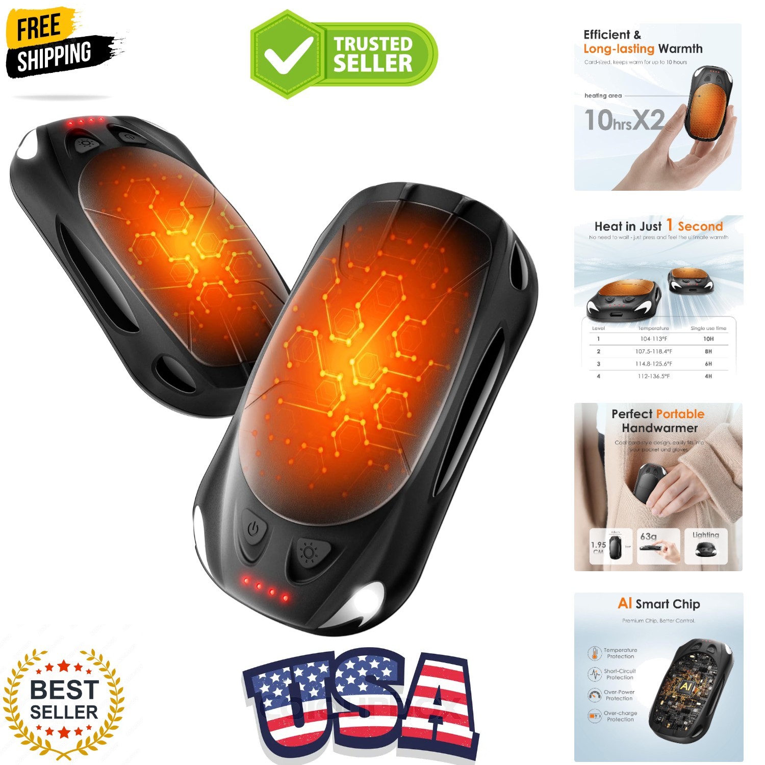 Hand Warmers Rechargeable 2-Pack, Reusable Portable Magnetic Pocket Heater, U...