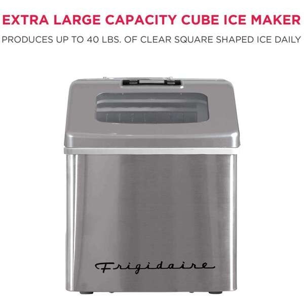 Frigidaire, 40 Lbs. Countertop Ice Maker, Square Clear Shaped Ice, Stainless
