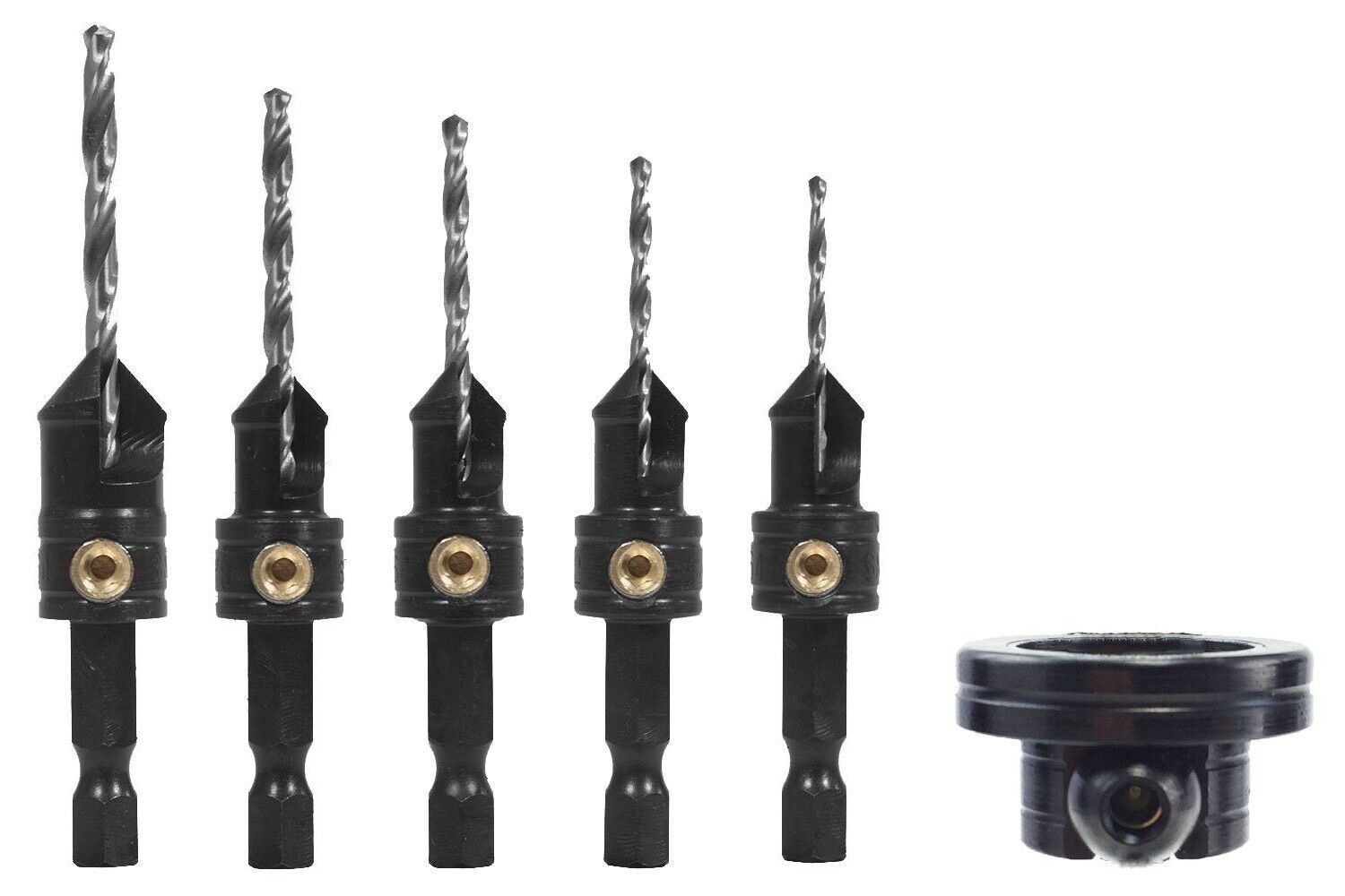 Snappy 5pc Countersink Drill Bit Set with Rotating Depth Stop Collar Made in USA