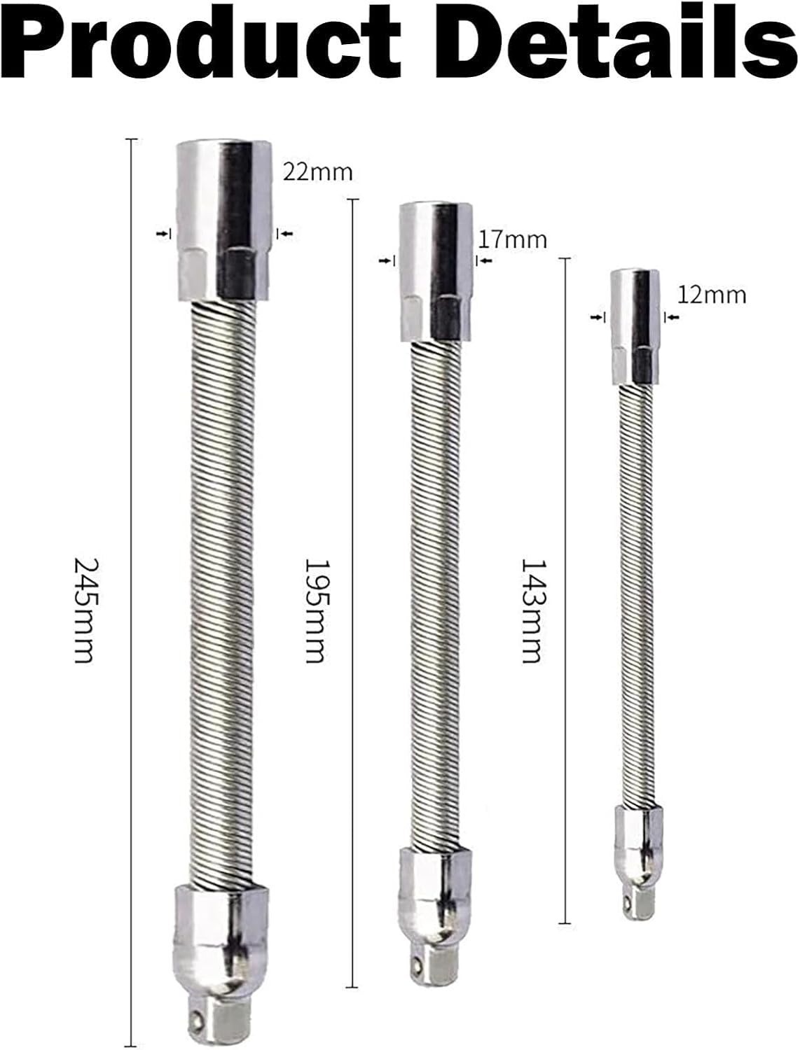 Flexible Socket Extension Rod Set, 1/4", 3/8", 1/2" Drive Adapter Kit