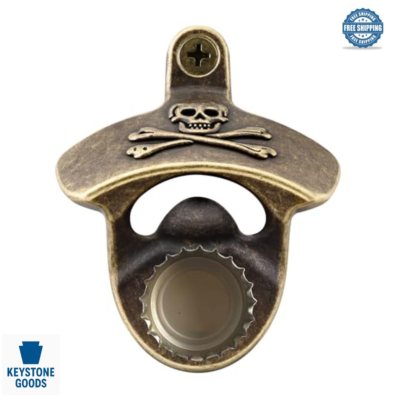 Wall Mounted Bottle Opener Magnetic Antique Bronze Skull Catches Caps With