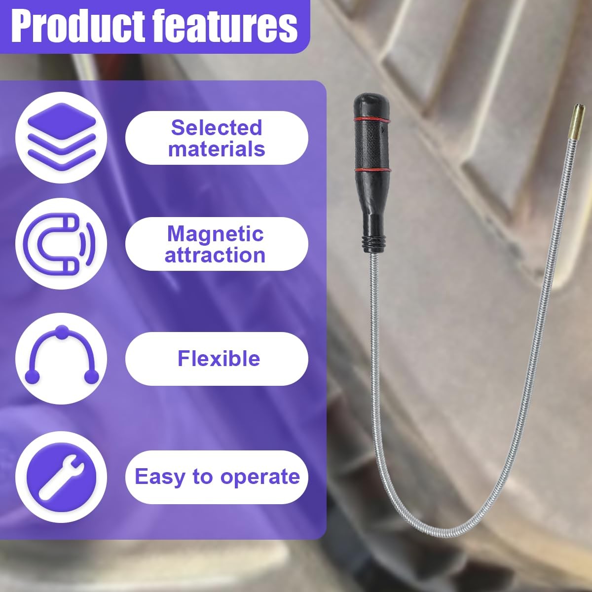 Flexible Magnetic Pickup Tool, 24" Long Bendable Extension Retrieve