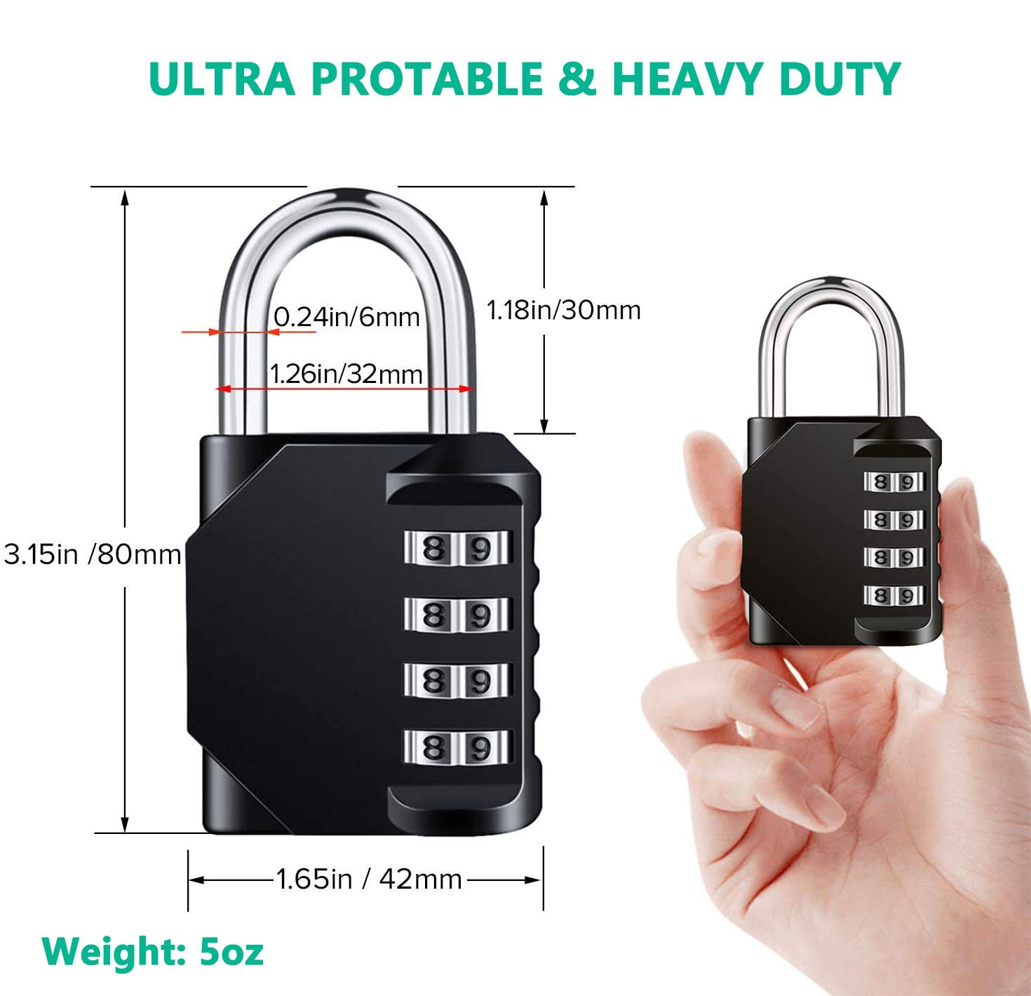 Combination Lock Resettable 4 Digit Padlock with Combination, AIHYTU Waterproof