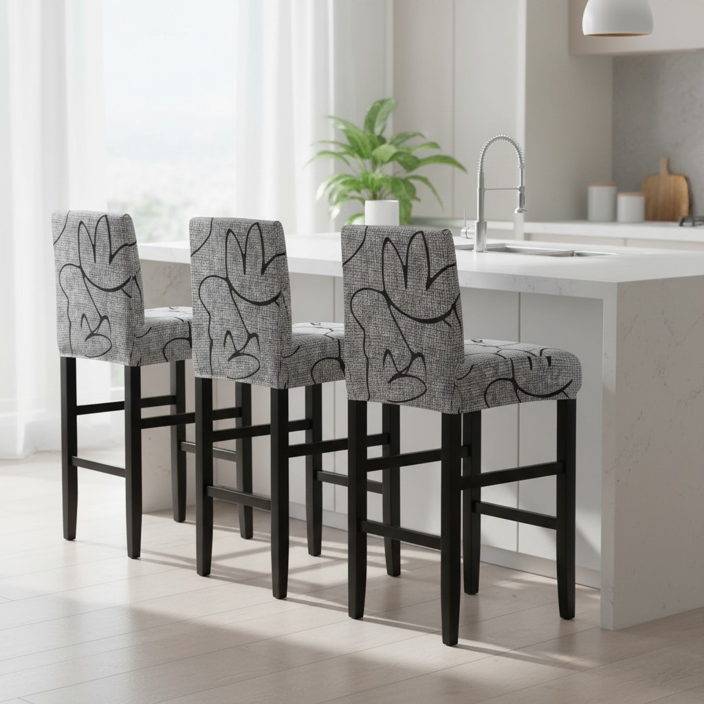 Stretch Bar Stool Covers - Set of 4, Protects with Style in Lotus Gray