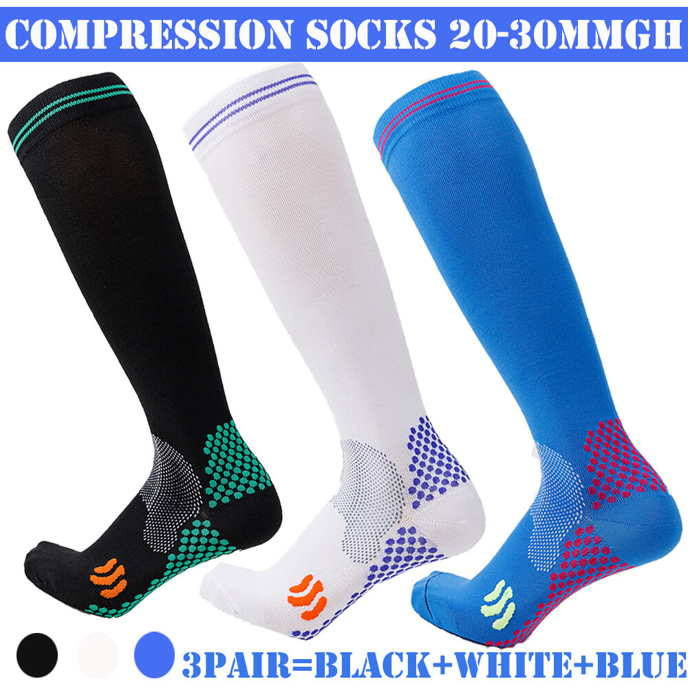 3x Compression Socks 20-30mmHg Graduated Support Knee High Sox Men Women S-XXL
