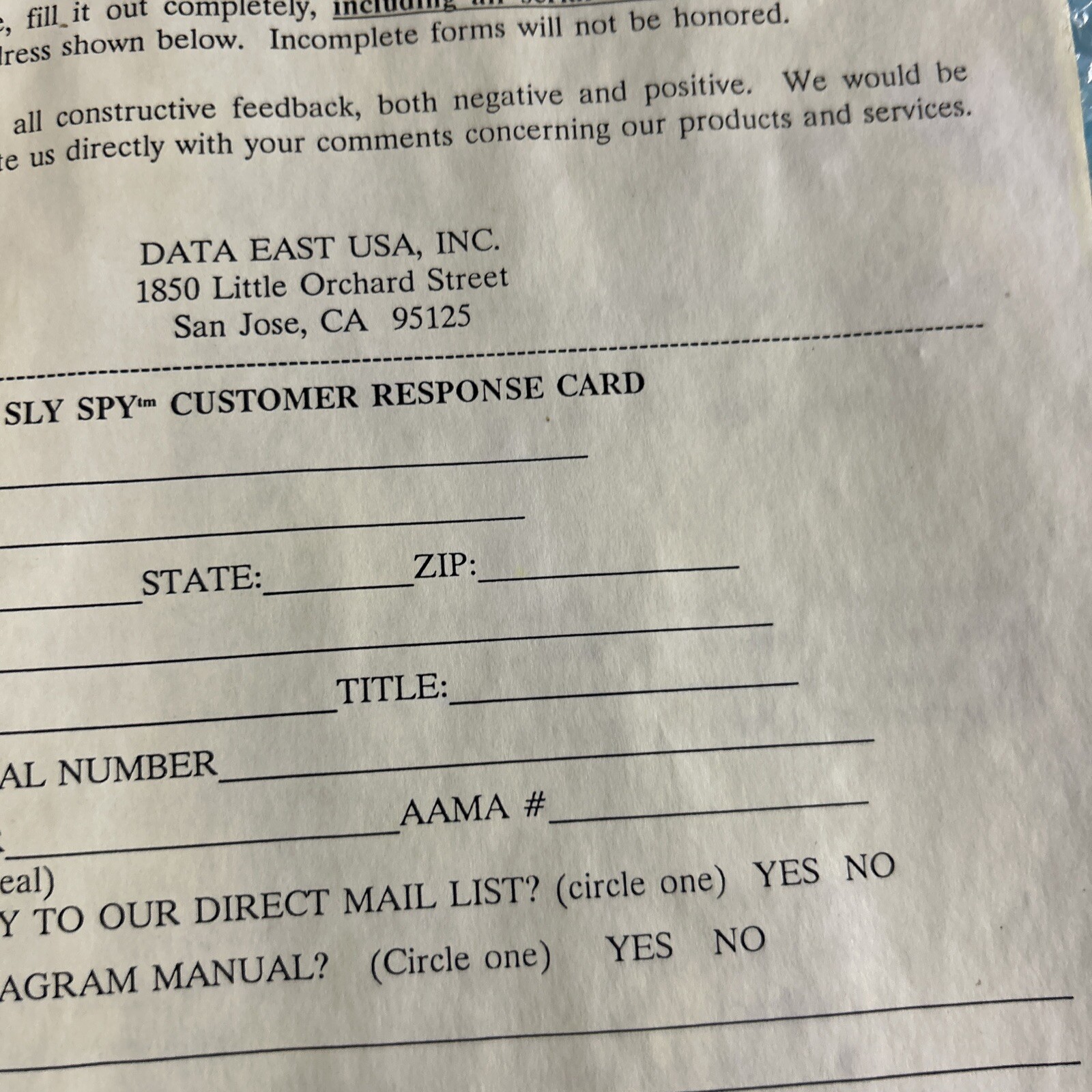 original Sly Spy Data East arcade Video game manual