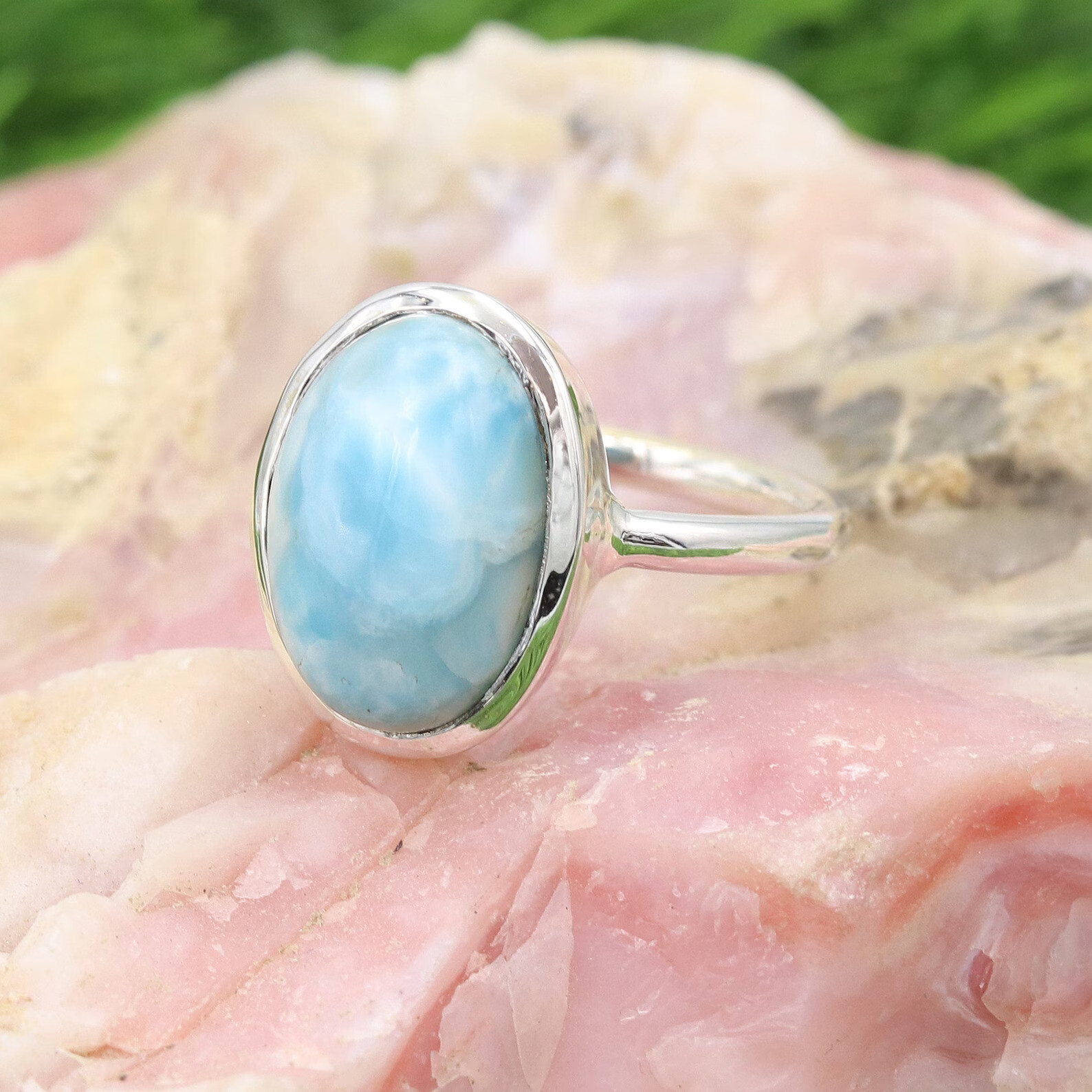 Solid 925 Sterling Silver Natural Larimar Ring Gemstone Jewelry For Her J 63