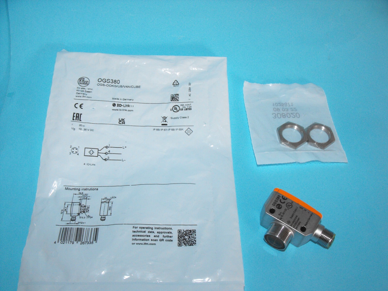 IFM Electronic OGS380.OGS-OOKG/US/V4A/CUBE.Through-beam Sensor Sender.NEW