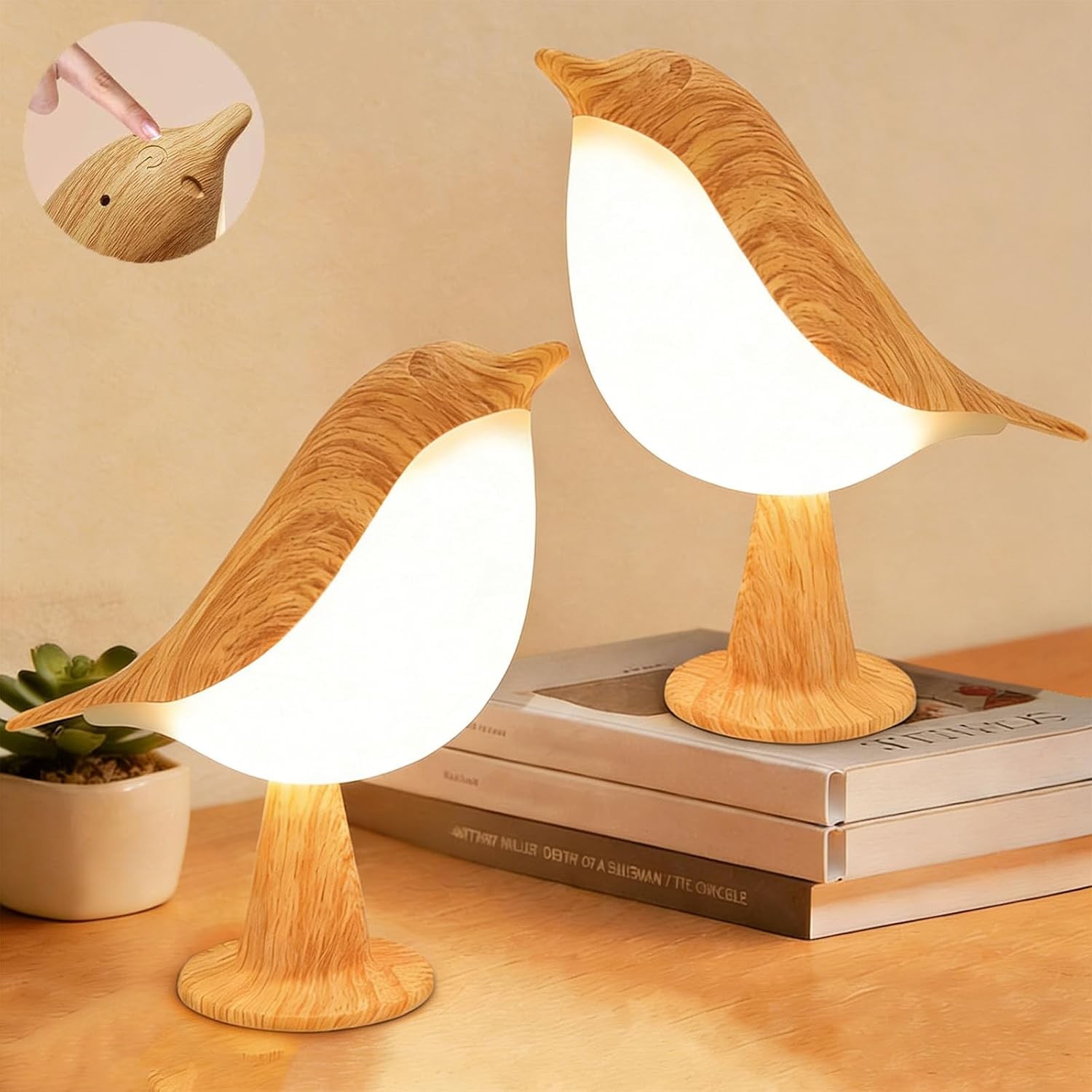 2Pack Small Cute Bird Table Lamp, Touch Bird Night Light, Cordless Bedside La...