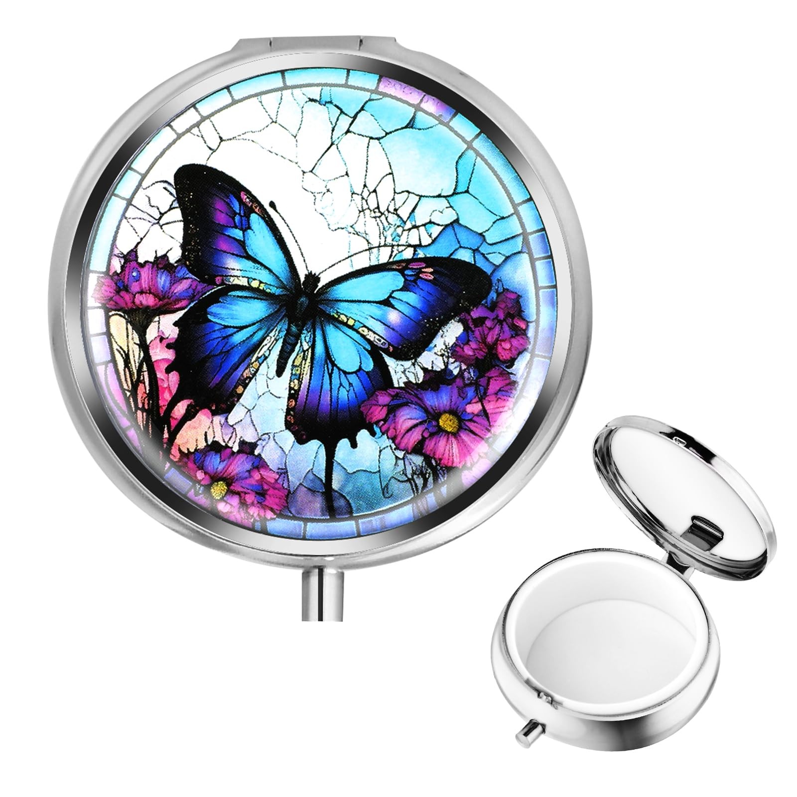 ElevateTech Small Pill Case, Portable Mini Travel Onesize, Purple Butterfly