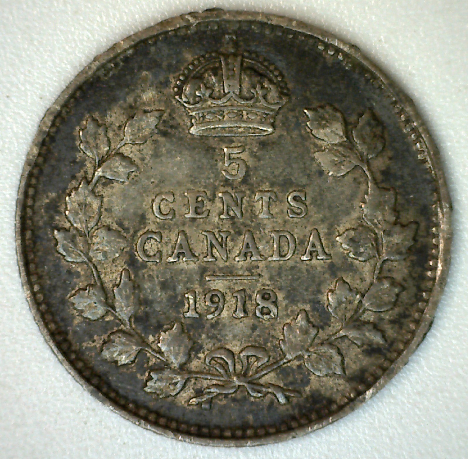 1918 Canada Silver Five Cents Circulated Fine Condition 5c Canadian Coin