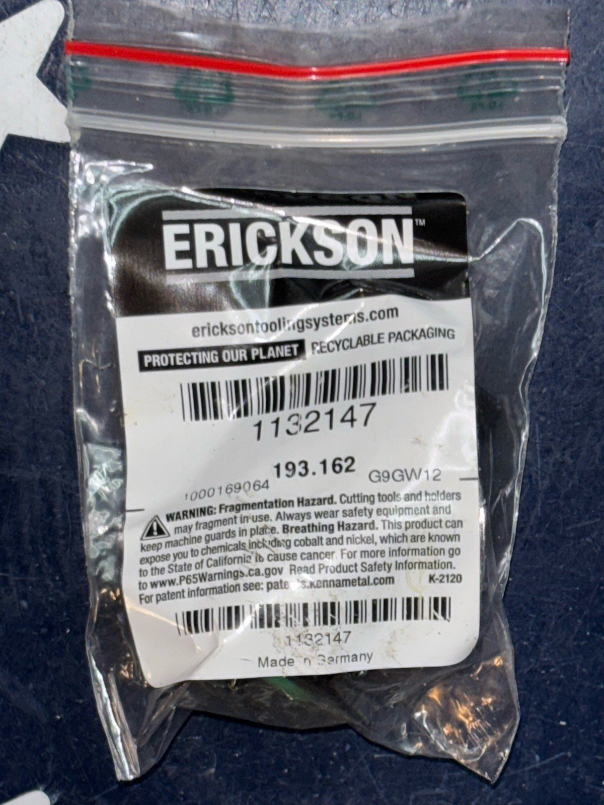 Erickson 1132147 193.162 HSK100A M24 x 1.5 Coolant Tube Supply Unit