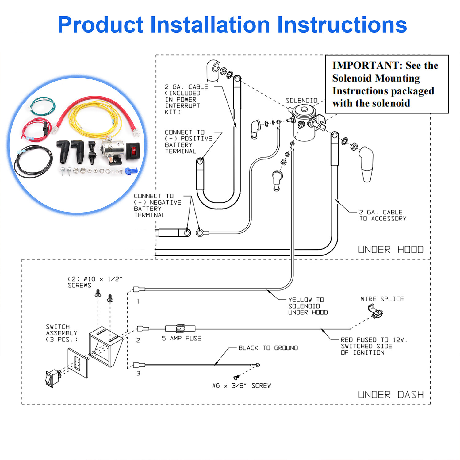 Power Interrupt Kit Winch Battery Solenoid Cut-Off Switch Wiring Install for