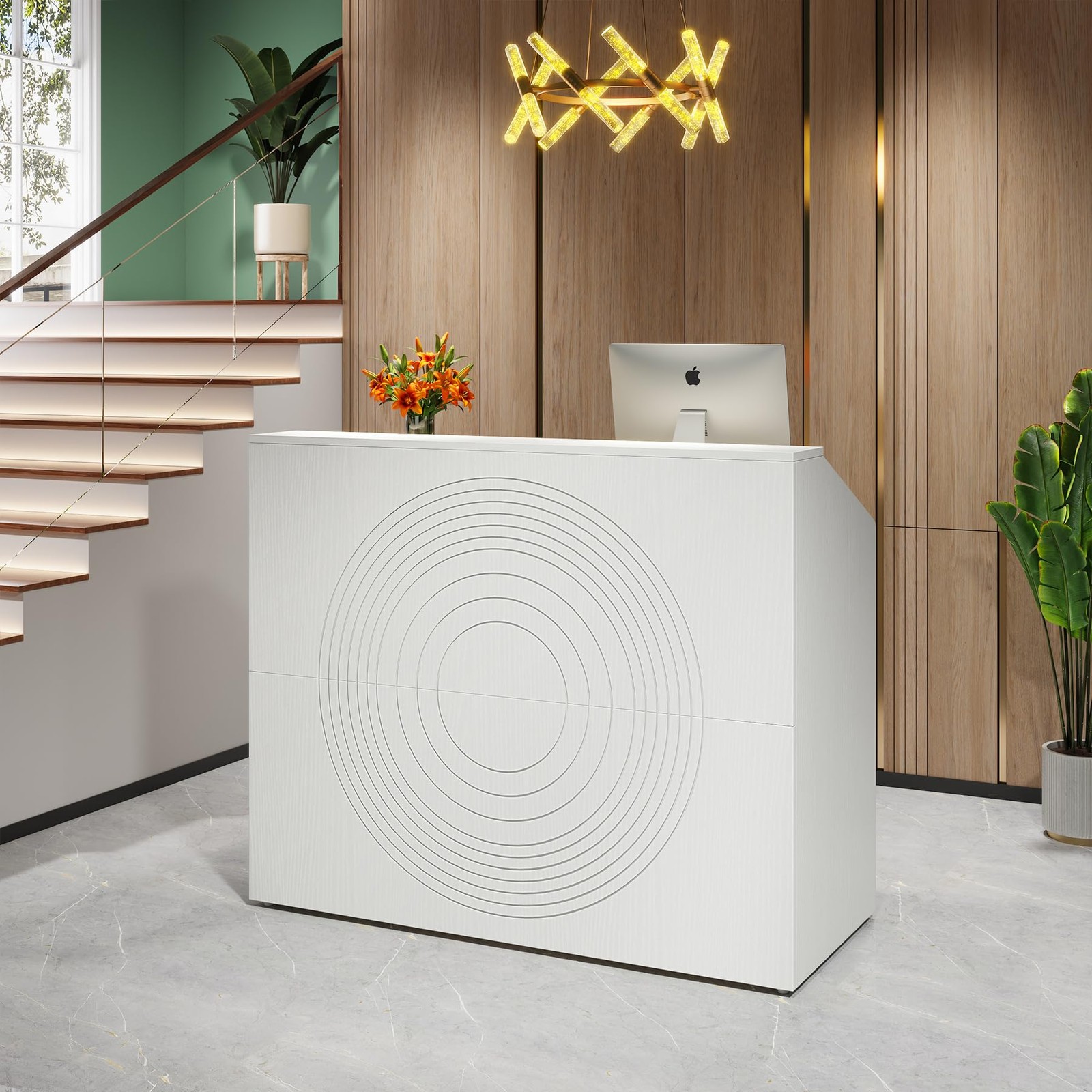Tribesigns Reception Desk with Counter, Modern Front Large, White