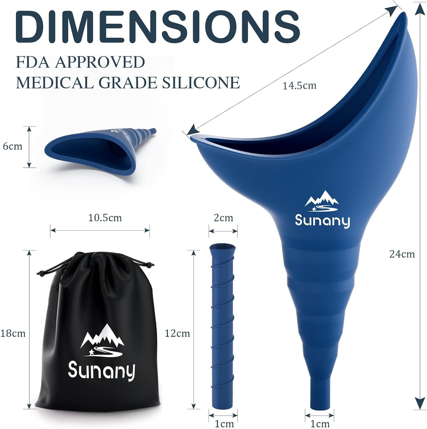 Sunany Female Urination Device, Reusable Urinal 3 Piece Set, Blue