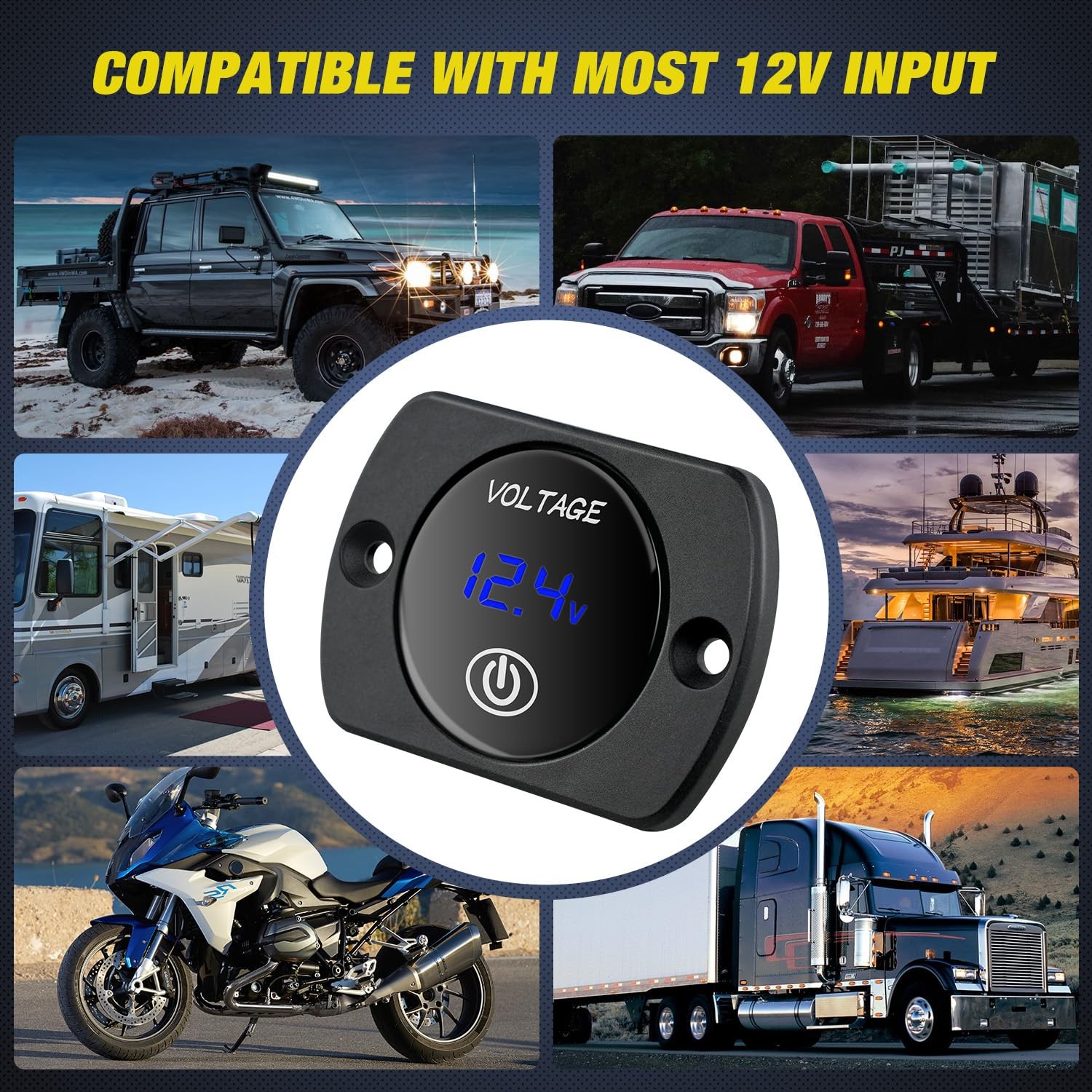 Nilight 12V LED Display Voltmeter with Touch Switch Blue w/Touch