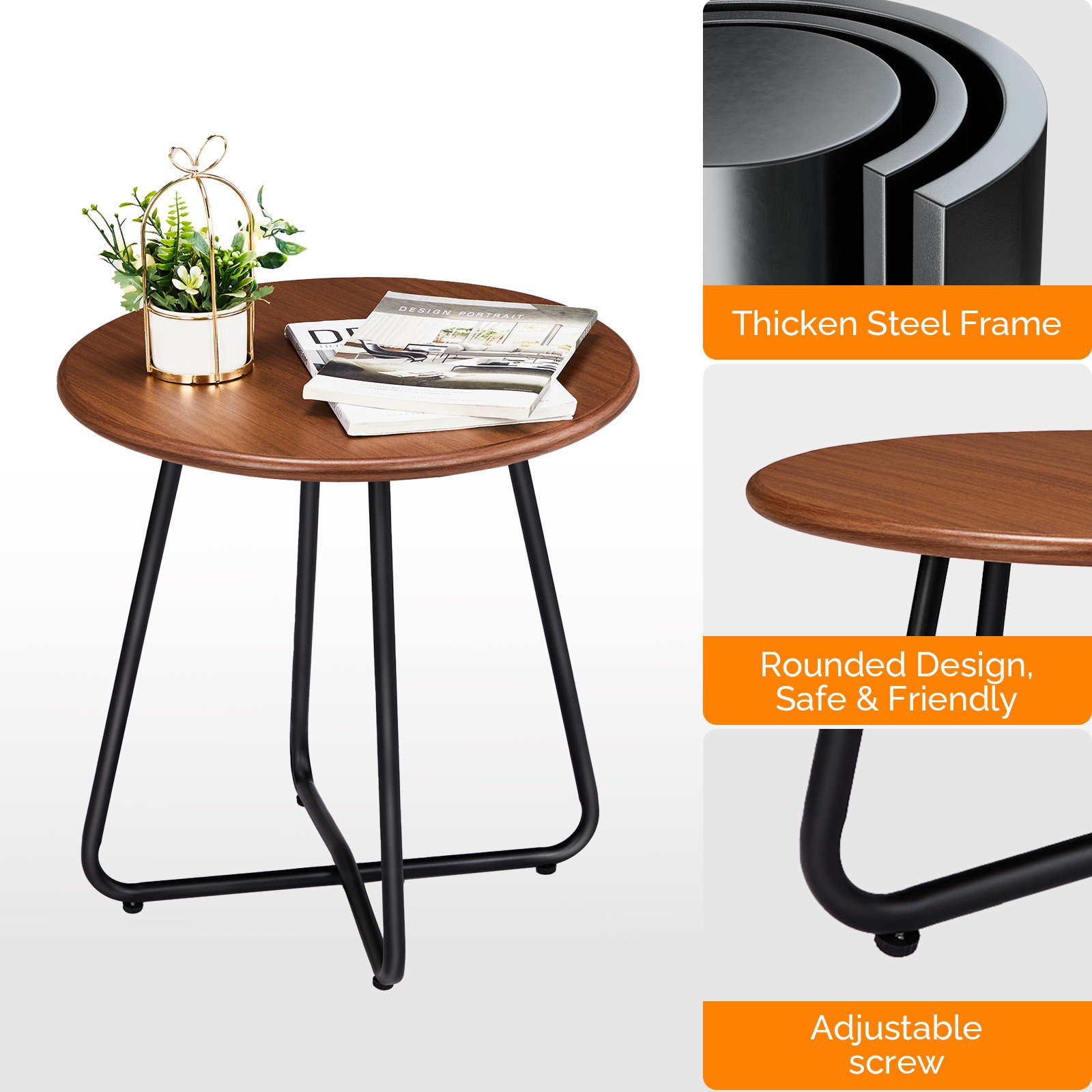 Weather Resistant Metal Patio Side Round Outdoor End Table for Patio Yard Garden